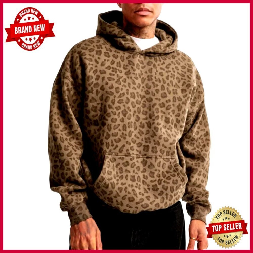 Oversized Leopard Print Hoodie Y2K Vintage Streetwear Pullover Sweatshirt